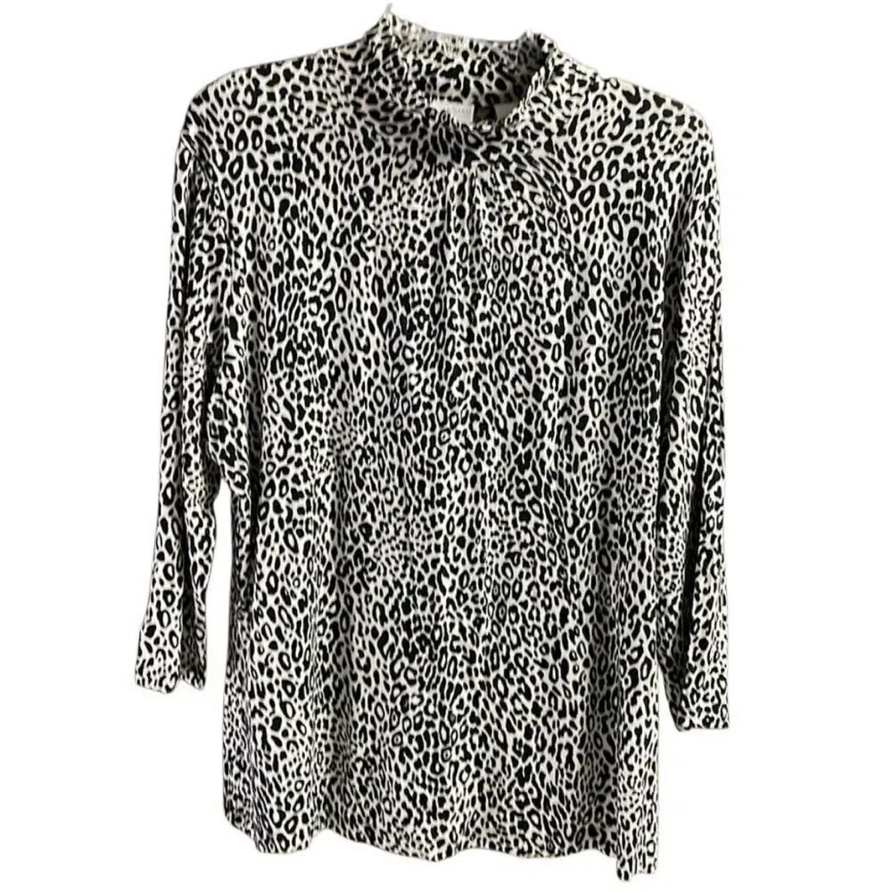 Emma James Women’s Animal Print Mock Turtle Neck Top Size XL Black White